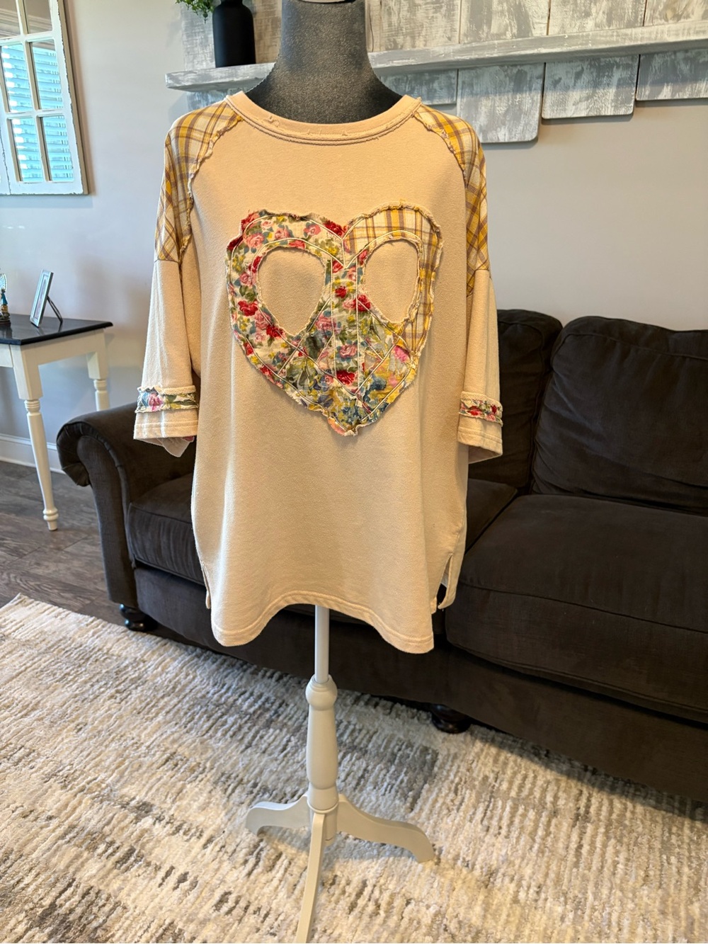 Boho Cream Heart Patchwork Top by Easel size Medium